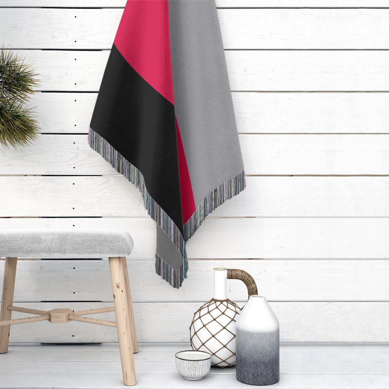 Hand Woven Throw Blanket, 52" W x 37" L, Black/Red/Silver