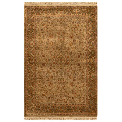 Hand-Knotted High-Quality Green and Brown Area Rug