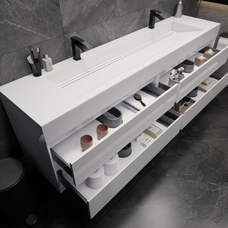 Albizu 84" Wall-Mounted Double Bathroom Vanity, White