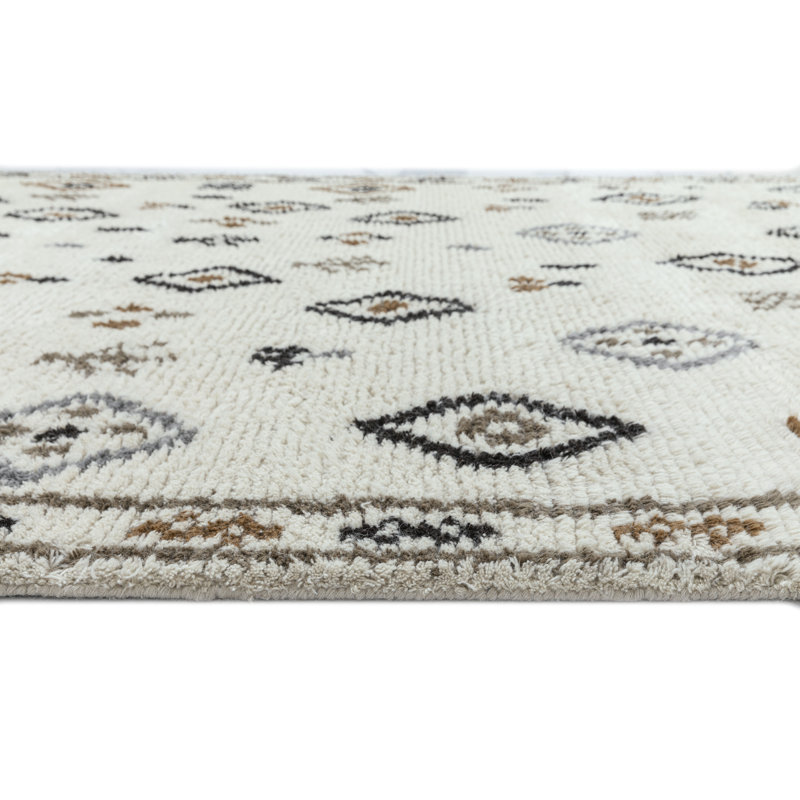 Rivah Hand Tufted Geometric Area Rug in Ivory/Brown/Black, Rectangle 7'6" x 9'6"
