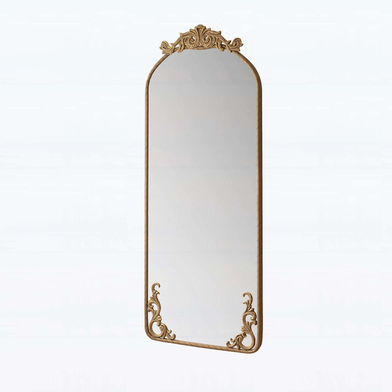 58x24 Inch Arched Full Body Mirror with Vintage Carved Applique, Bronze