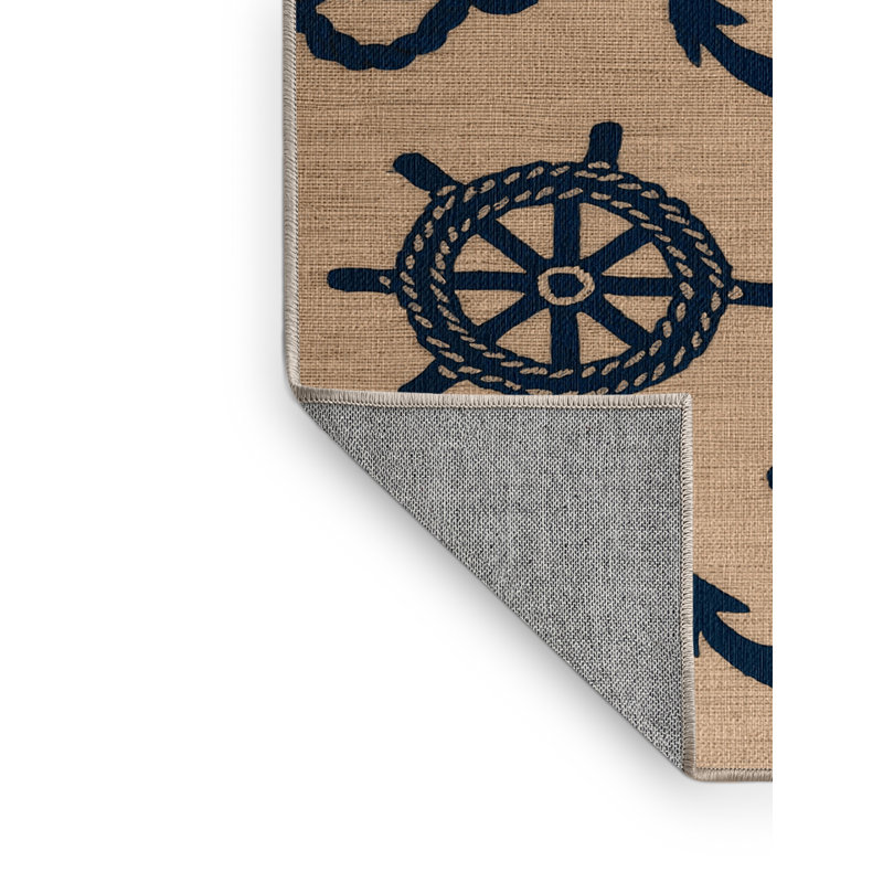 Washable Simplified nautical elements Nautical Area Rug, Round 6'
