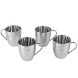 20-Oz Double Walled Stainless Steel Hammered Mugs, Set Of 4