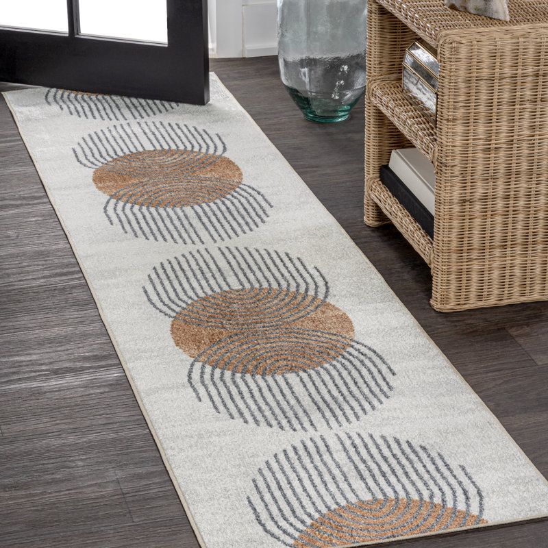 Lakysha Geometric Modern Low-Pile Machine-Washable Cream/Terra Rug, Runner 2' x 7'10"