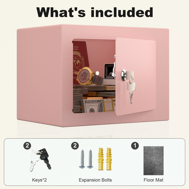 Mini coffre de rangement avec clé et mot de passe, Rose