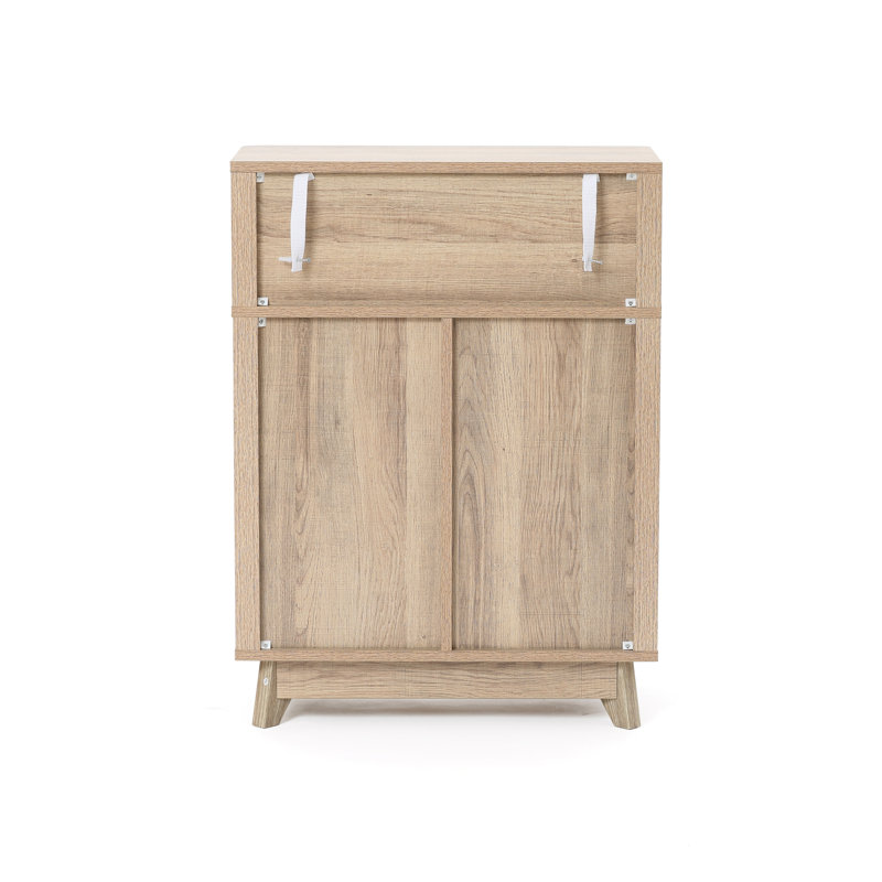 Natural Finish Wave-Patterned Manufactured Wood 3-Drawer 1-Door Bathroom Storage Cabinet