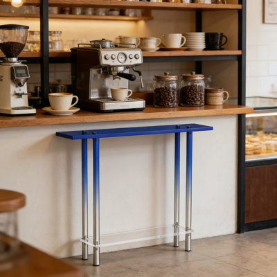Console étroite moderne avec des pattes bleues dégradées, une table d'entrée en acrylique transparent à 2 niveaux pour le couloir, le vestibule et le salon, conception mince et peu encombrante