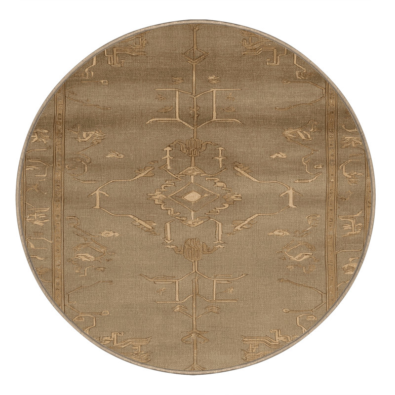 Tapis beige Art Deco lavable à la machine, Rond 4 pi
