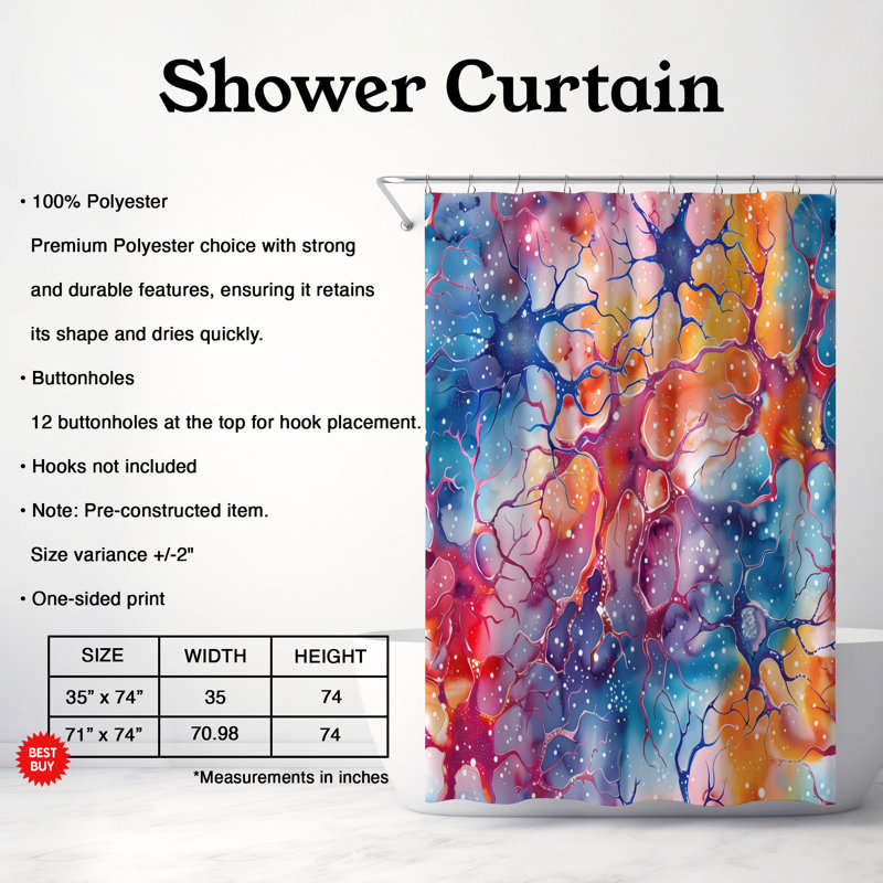 Artistic Neurons - Rideau de douche Premium, H 74 po x l 71 po