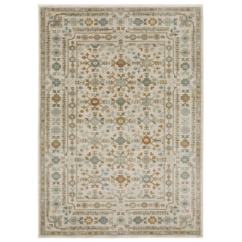 Graicyn Global Traditonal Ivory/ Teal Area Rug, Rectangle 6'7" x 9'9"