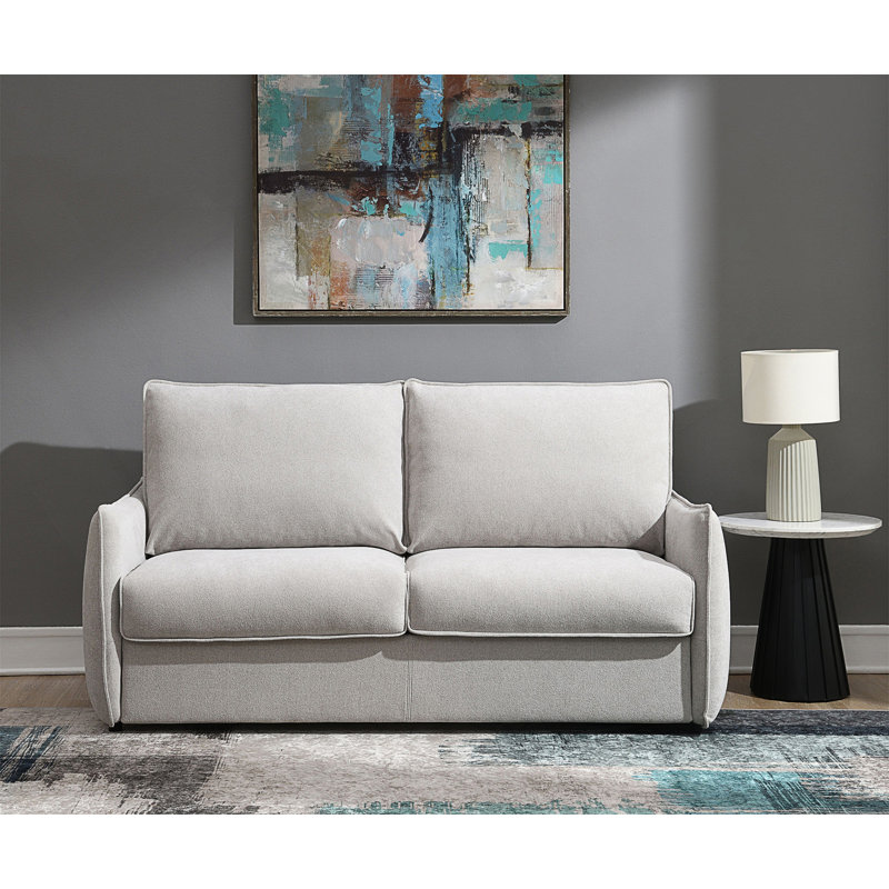 Canapé beige en chenille avec canapé-lit confortable, parfait pour les petits espaces et une utilisation multifonctionnelle