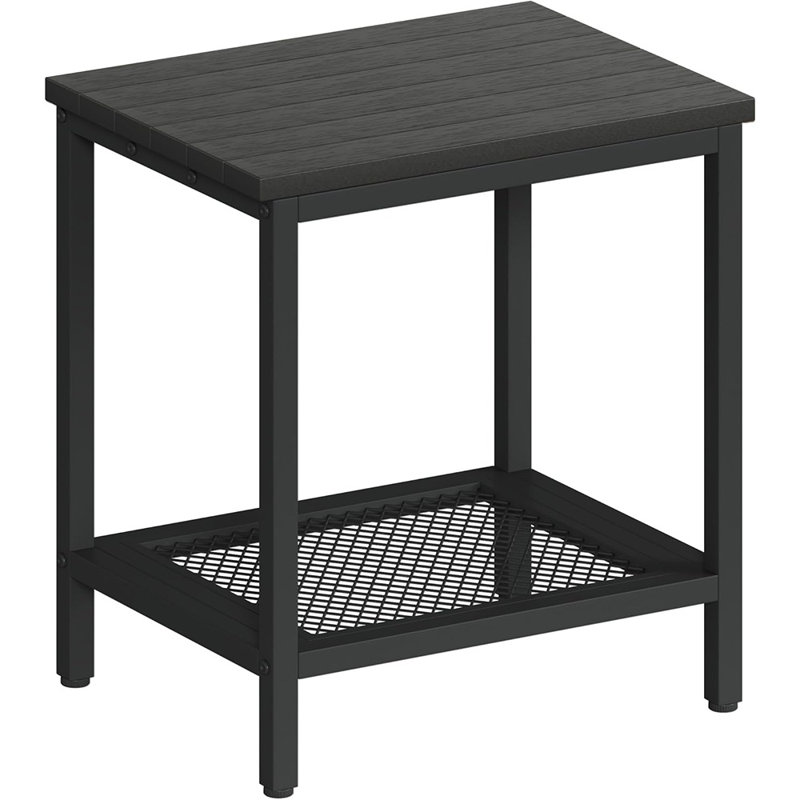 2-Tier Outdoor Side Table With Storage, Weather-Resistant Black Patio Accent Table, Small End Table For Poolside, Deck, Garden, Or Outdoor Spaces