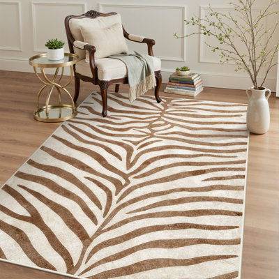 Albertslund Zebra Stripe Machine Washable Area Rug