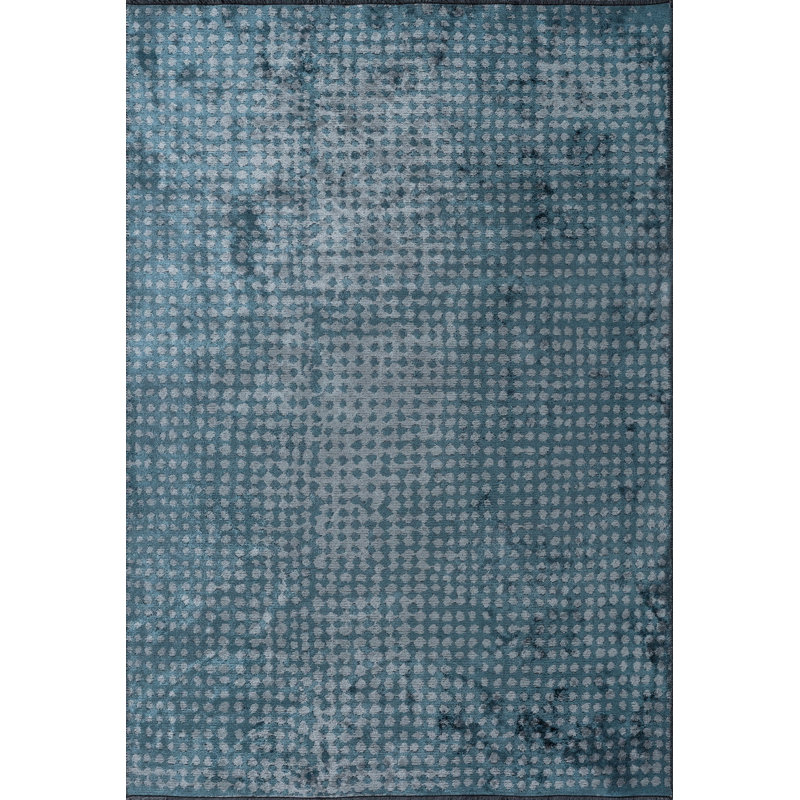 Blue Blue Polka Dots Luxury Area Rug, Rectangle 7'10" x 11'2"