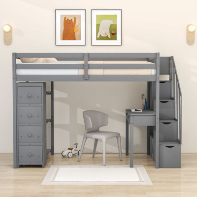 Lit superposé simple 6 tiroirs avec bureau intégré Hazbije