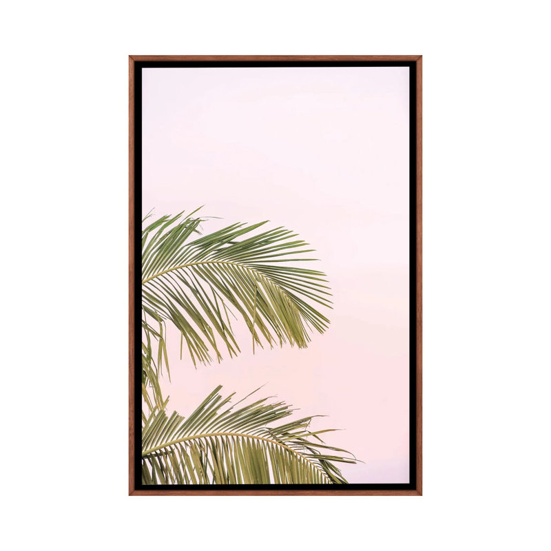 Sunset Palm Leaves - Painting on Canvas, 101.6 cm H x 66.04 cm W, Brown Framed
