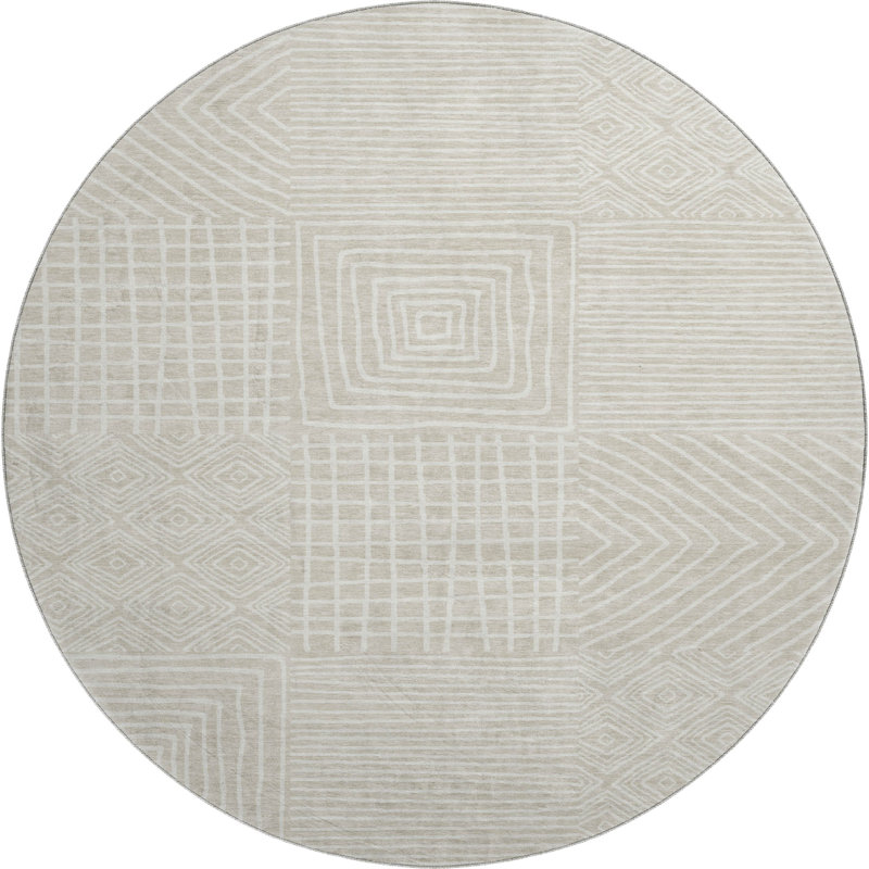 Tapis géométrique Corry AMF1044 lavable à la machine de qualité supérieure, Rond 8 pi