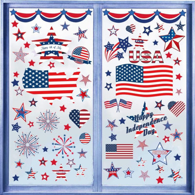 4th of July Decorations Patriotic Window Clings USA Double-Sided Decals. Window Art Decals USA Independence Memorial Day for Home School Office fourth of july deals