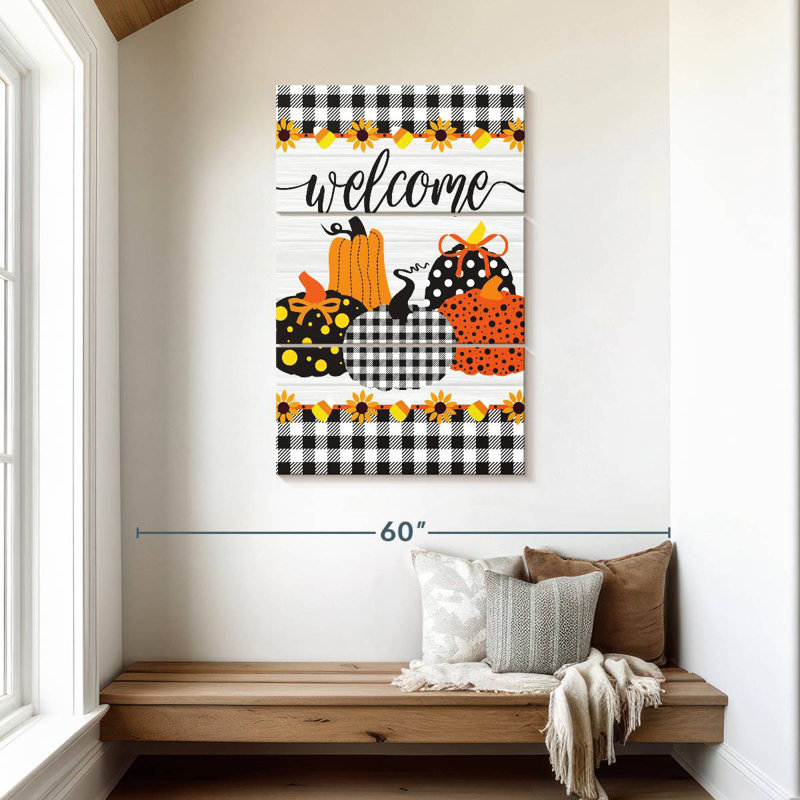 Kema Welcome Pumpkins Buffalo Plaid I Wall Sign, 45" H x 28" W