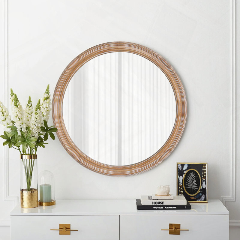 Miroir mural encadré en bois, Naturel, 23,62 po x 23,62 po