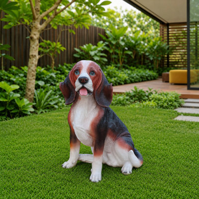 Lifelike Beagle Dog Statue, Realistic Resin Animal Figurine for Indoor Outdoor Garden Lawn Yard Home Decor, Art Craft Gift, Multicolor