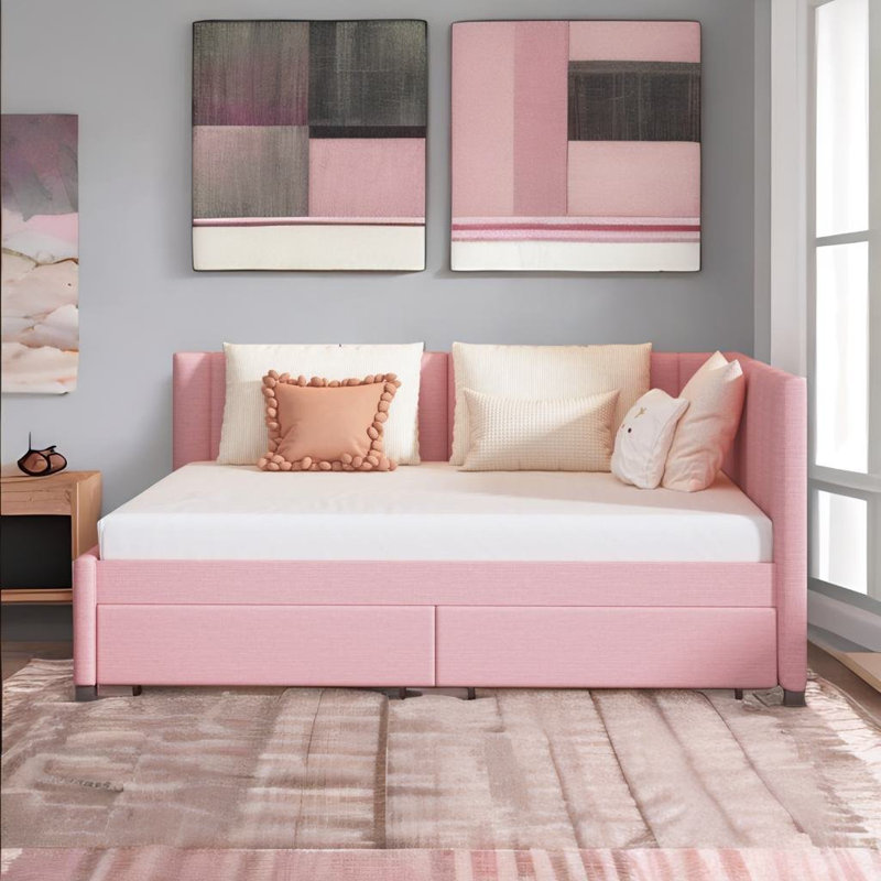 Lit de jour double rembourré (beige), Rose