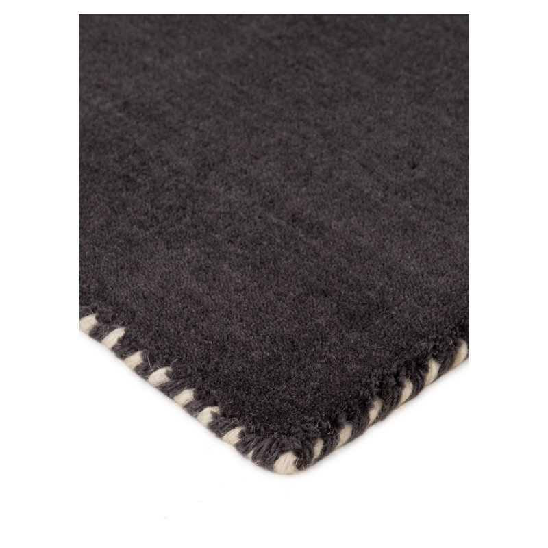 Solid Colour Wool Hand Woven Area Rug, Dark Grey, Runner 60 x 180cm