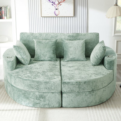 Spacious Green Polyester Sofas, Modern Curved Chaise Lounge For Living Room