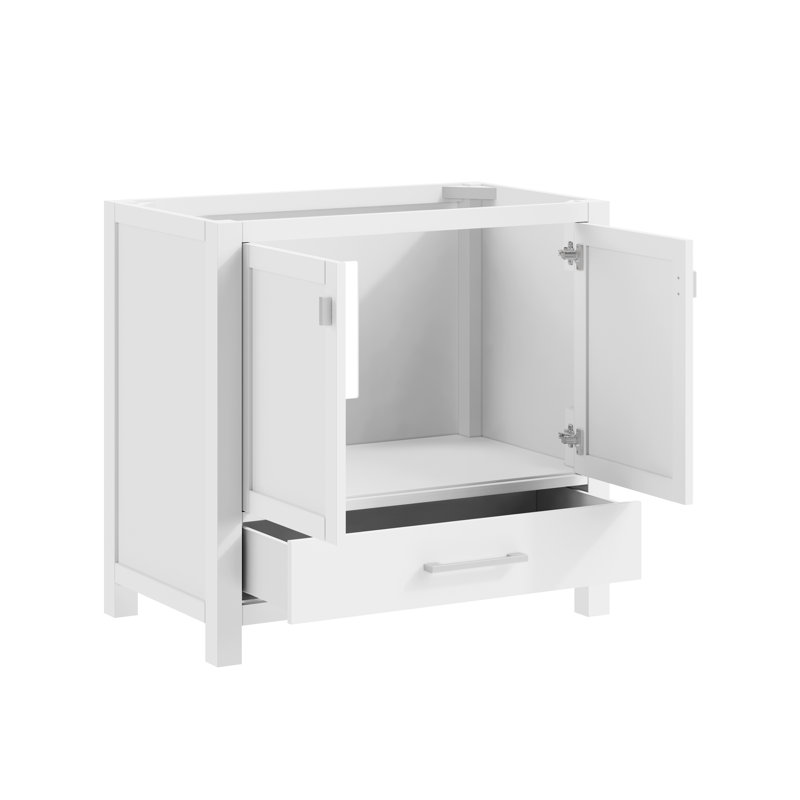 Modero 36" Single Bathroom Vanity with Top, White, Cala White Marble, Brushed Nickel
