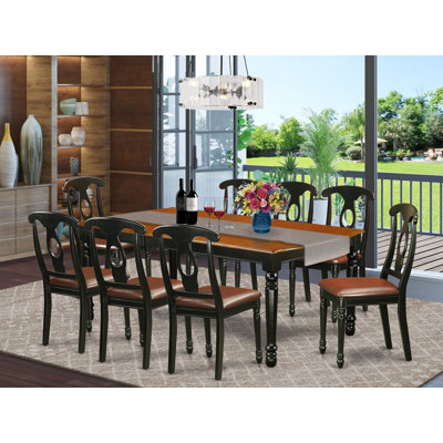 9 Piece Dining Room Table Set Includes a Rectangle Wooden Table with Butterfly Leaf and 8 Kitchen Dining Chairs, 42x78 Inch, Black & Cherry