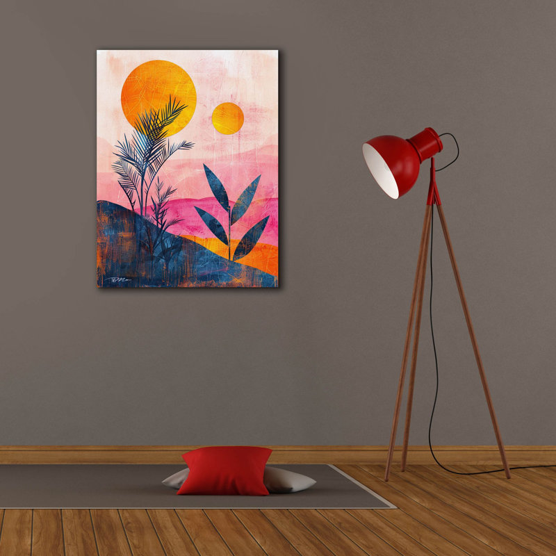 «Pink Midcentury Original Exclusive Geometric Moon And Sun 4» par Momart, art mural sur toile, H 34 po x l 26 po x P 1,5 po