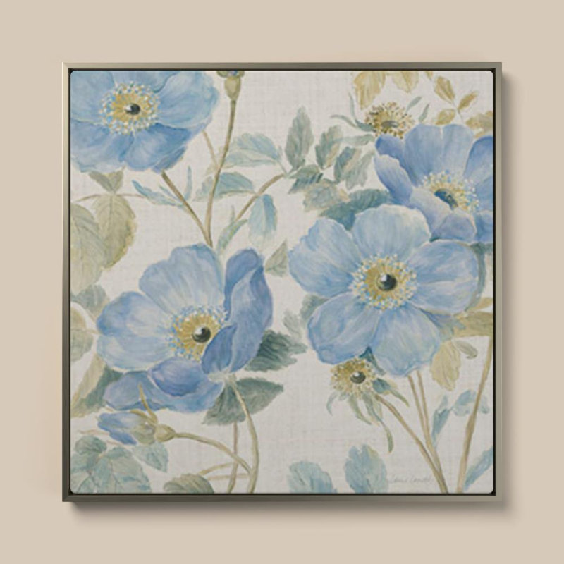 Autres motifs floraux bleus par Sundance Graphics - Graphisme sur toile, H 30 po x l 30 po, Flat Floating Frame, Champagne