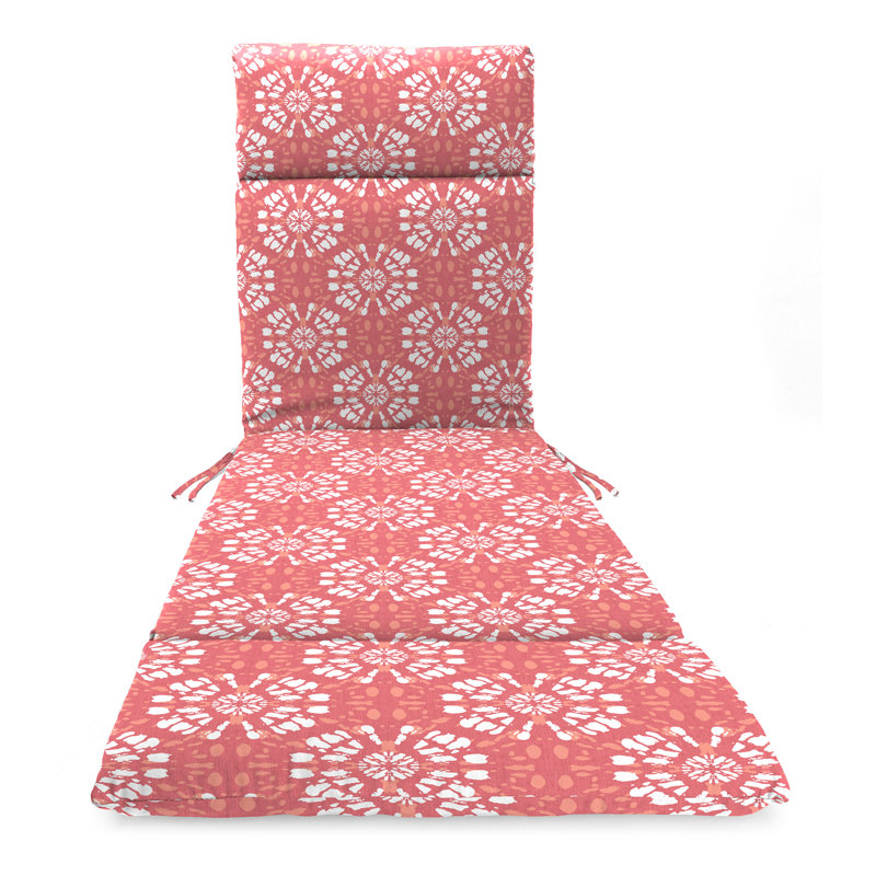 72" x 21" Keekee Bamboo Grey Floral Outdoor Chaise Lounge Cushion with Ties and Loop, Summit Coral Ikat