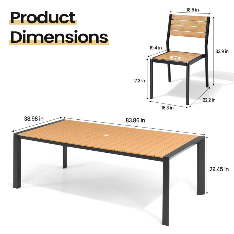 6 - Person 83’’ L Rectangular Aluminum Dining Set with Stackable Chairs, Brown/Black