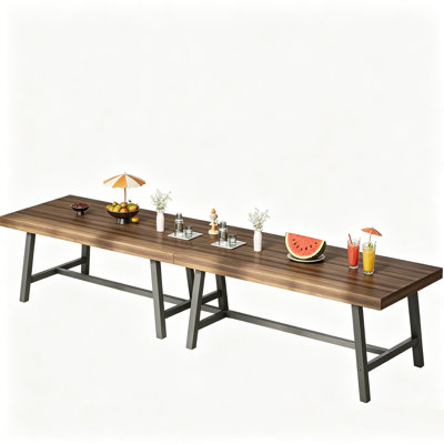 Ensemble de 2 tables de salle à manger de style campagnard, table de cuisine rectangulaire de 71 pouces pouvant accueillir 8 à 12 personnes, structure en métal robuste, pieds réglables, table en bois de style industriel, convient à la salle à manger ou au bureau.