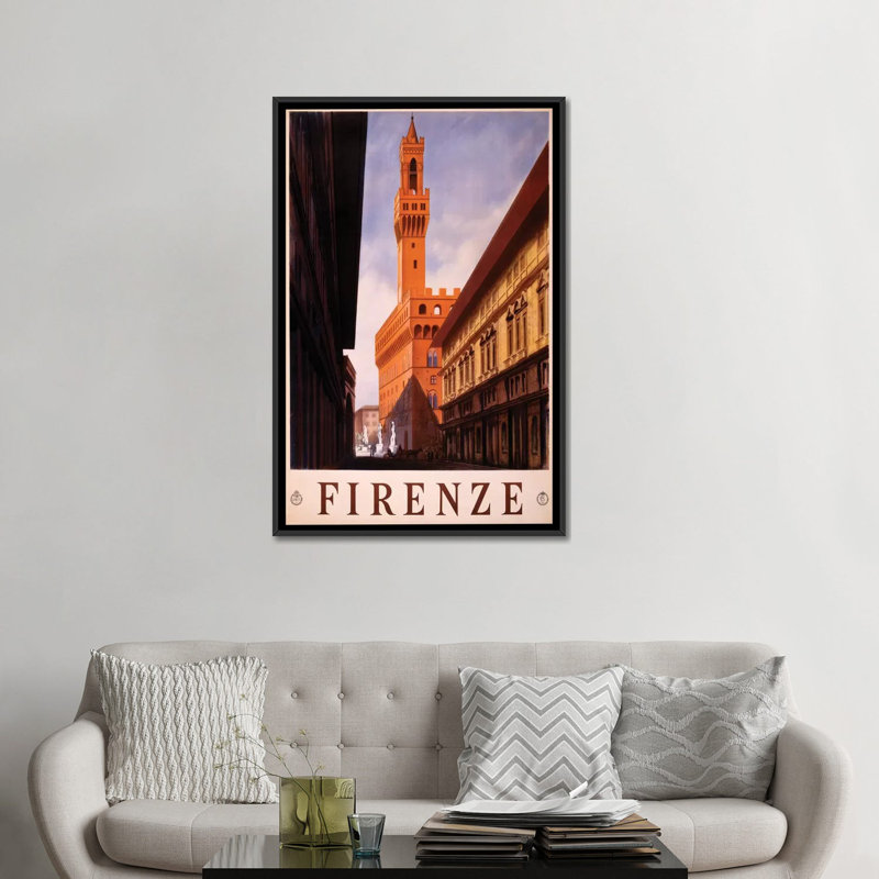 «Firenze Travel Poster», reproduction d'impression sur toile, H 26 po x l 18 po x P 1,5 po, Toile encadrée noire