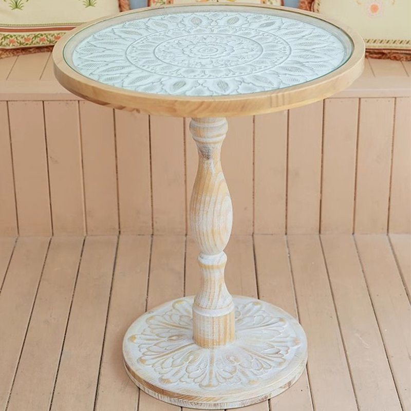 Table de bout moderne en bois massif et acier inoxydable