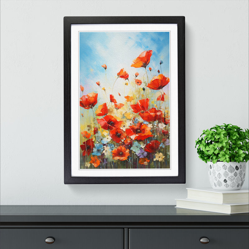 Poppy Field Action - Framed Print, Black Framed, 34cm H x 25cm W x 2cm D