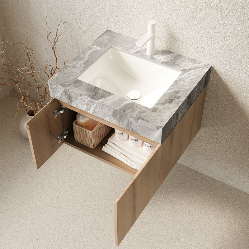 Meuble-lavabo moderne avec lavabo et rangement flottant en contreplaqué 24 po
