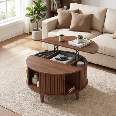 Mid-Century Modern Round Lift-Top Coffee Table