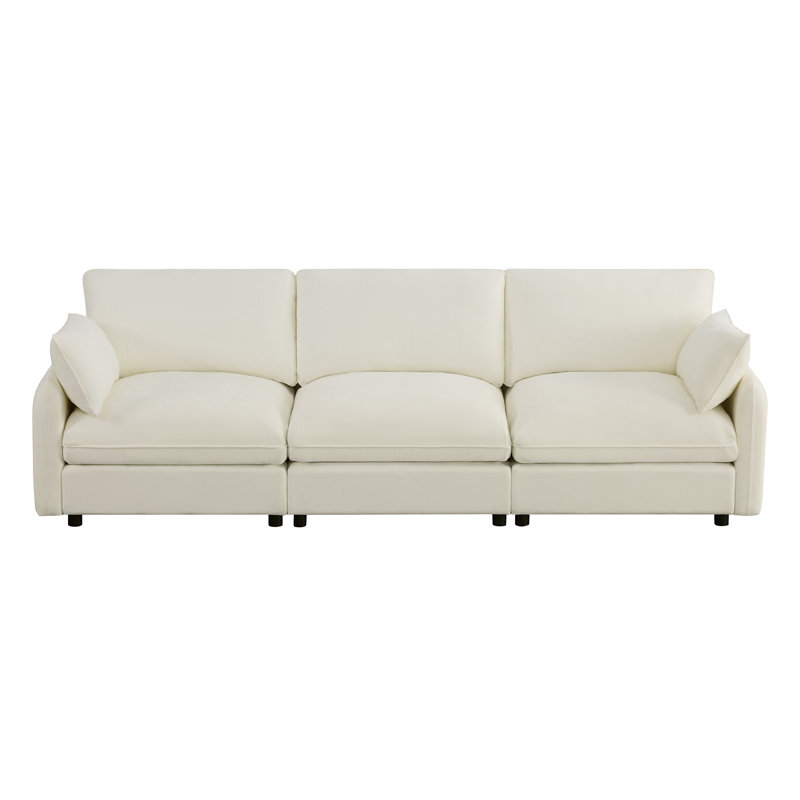 112" Modern Upholstered 3-Seater Sofa, Linen