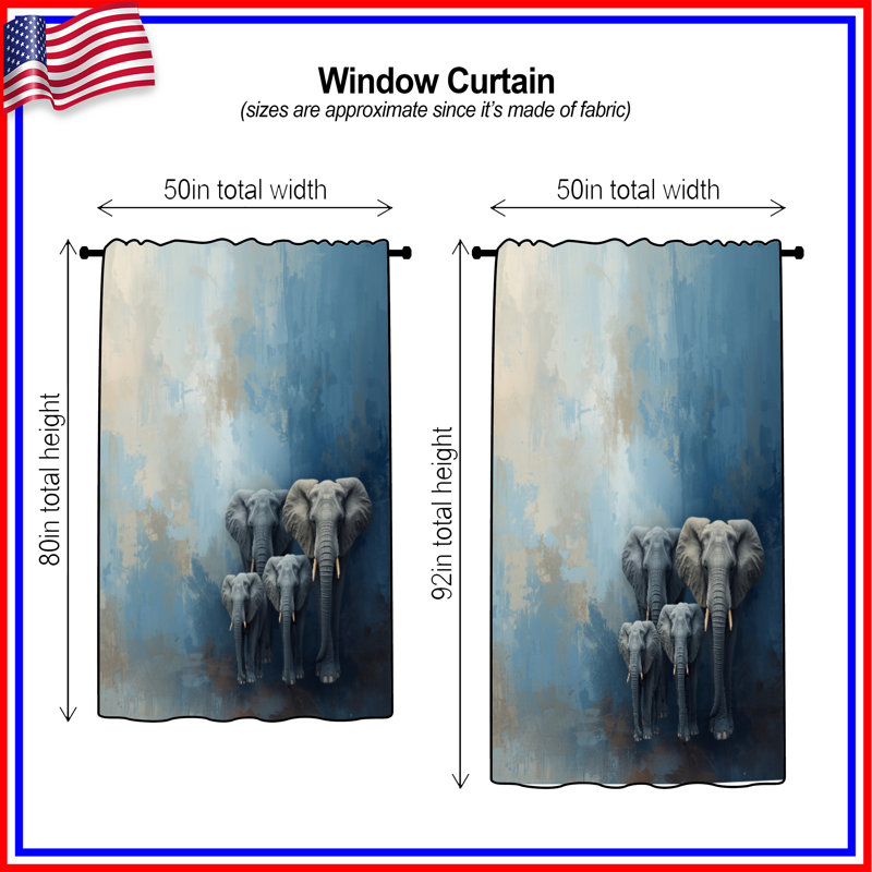 Rideaux éléphants et voilages éléphants - 1 panneau, 50" x 92" - 1 Panel, Transparent