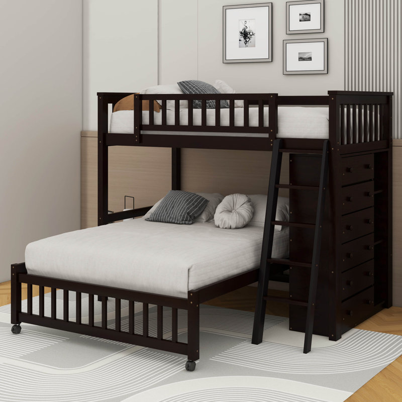 Twin Over Full Bunk Bed With Drawers, Espresso