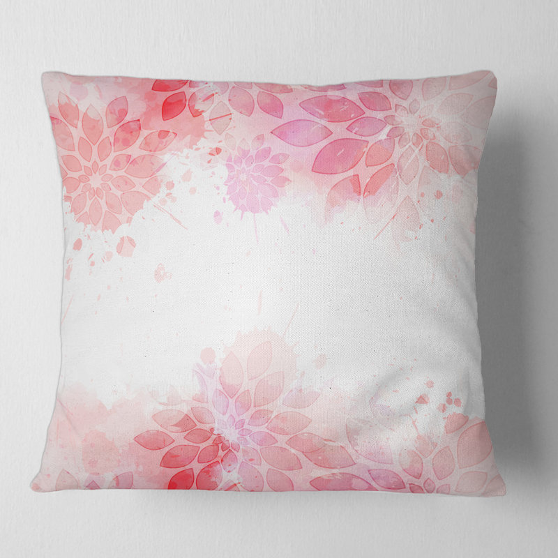 Abstrait fleurs roses éclaboussures II - coussin moderne imprimé, 18" x 18"