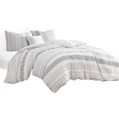 Ensemble de housse de couette et insert en microfibre gris / blanc 6 pièces