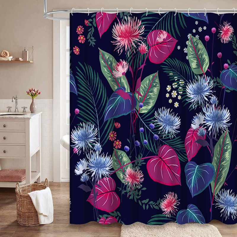 Waterproof Colourful Floral Rose Art KindBloom Shower Curtain with 12 Hooks, 72" L x 78" W