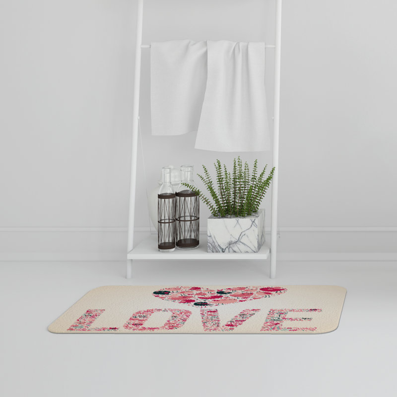 Aissa Non-Slip Bath Rug, Bird Heart Love Text
