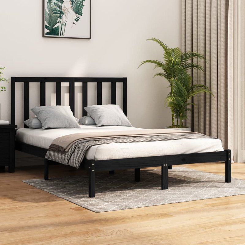 Jehieli Solid Wood Bed, Black, 140 x 190cm