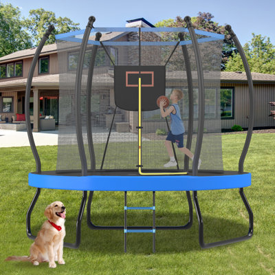 Outdoor Trampoline with Basketball Hoop, Enclosure Net, and Ladder for Kids – Recreational Backyard Fun
