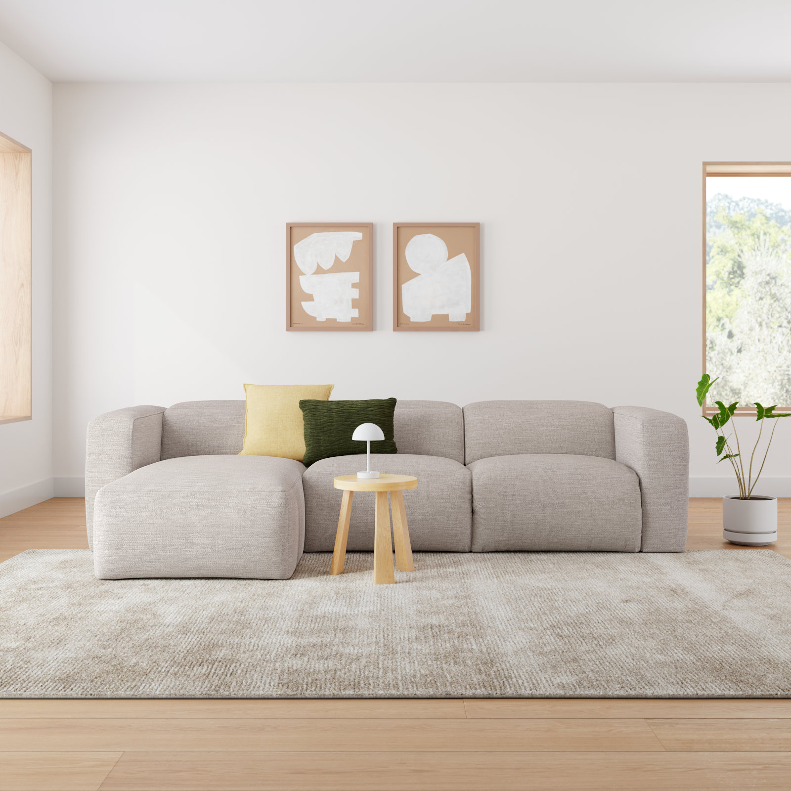 Amed Modular Sofa and Chaise, Left Hand Facing, Gray Polyester Blend